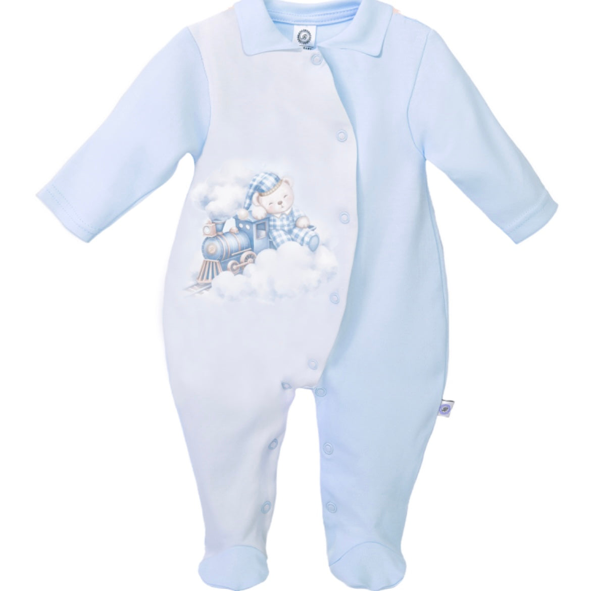 FIRST BABY - Train Babygrow - Blue