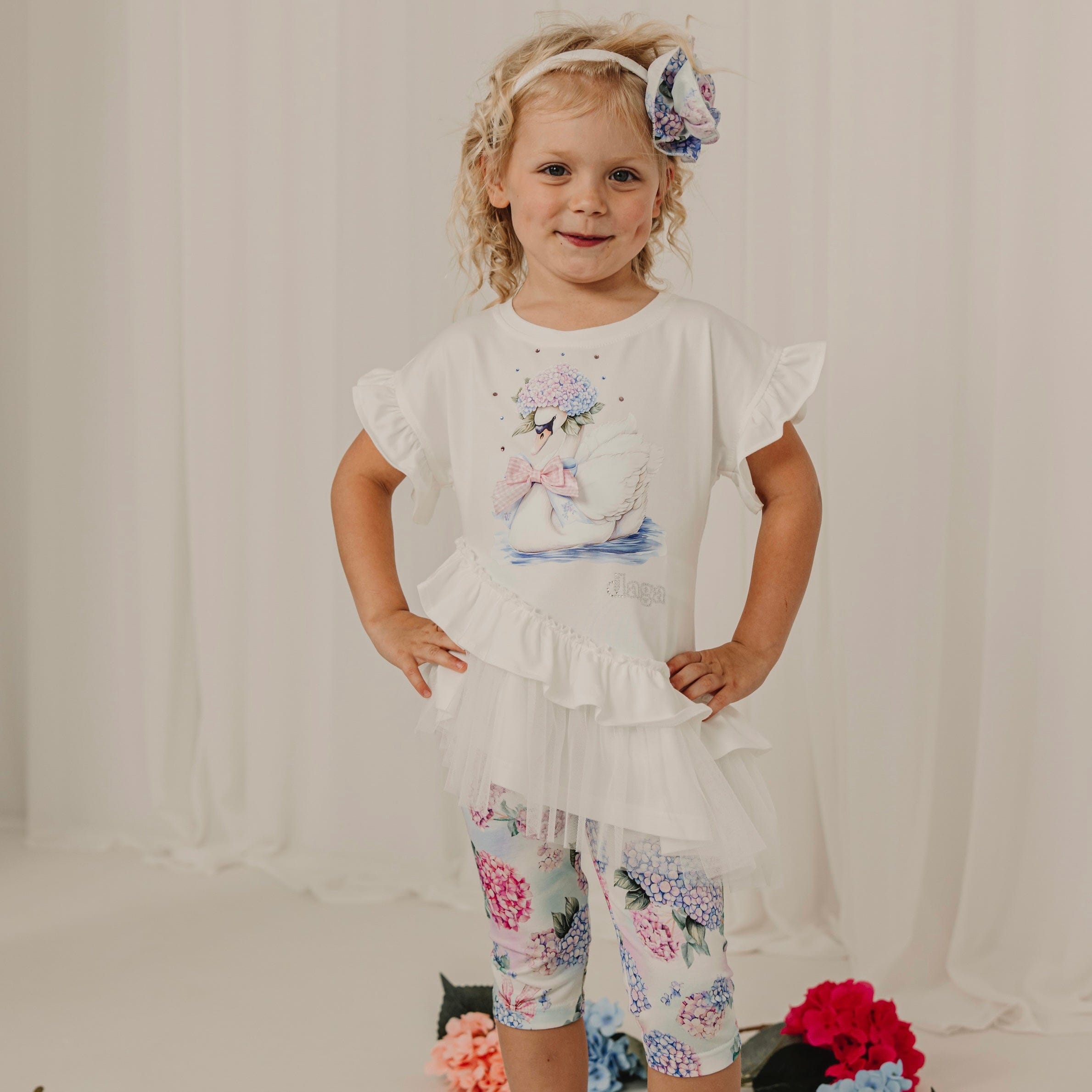 Daga - Pastel Bloom Swan Leggings Set - White