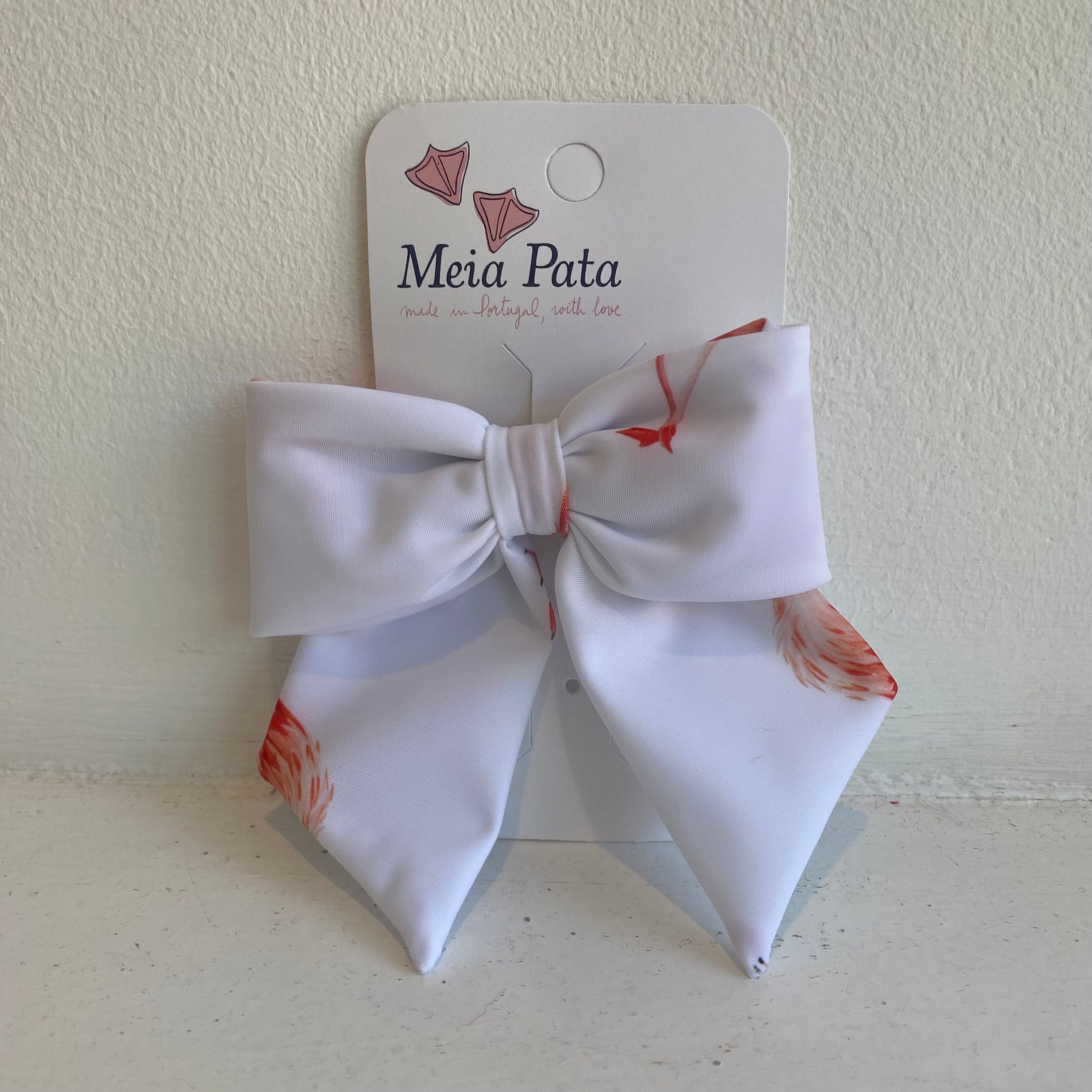 MEIA PATA -   Flamingos Print Hair Bow - Peach