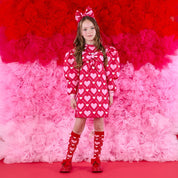 A DEE -  Love Story Libby Heart Print Bow Dress - Vibrant Red