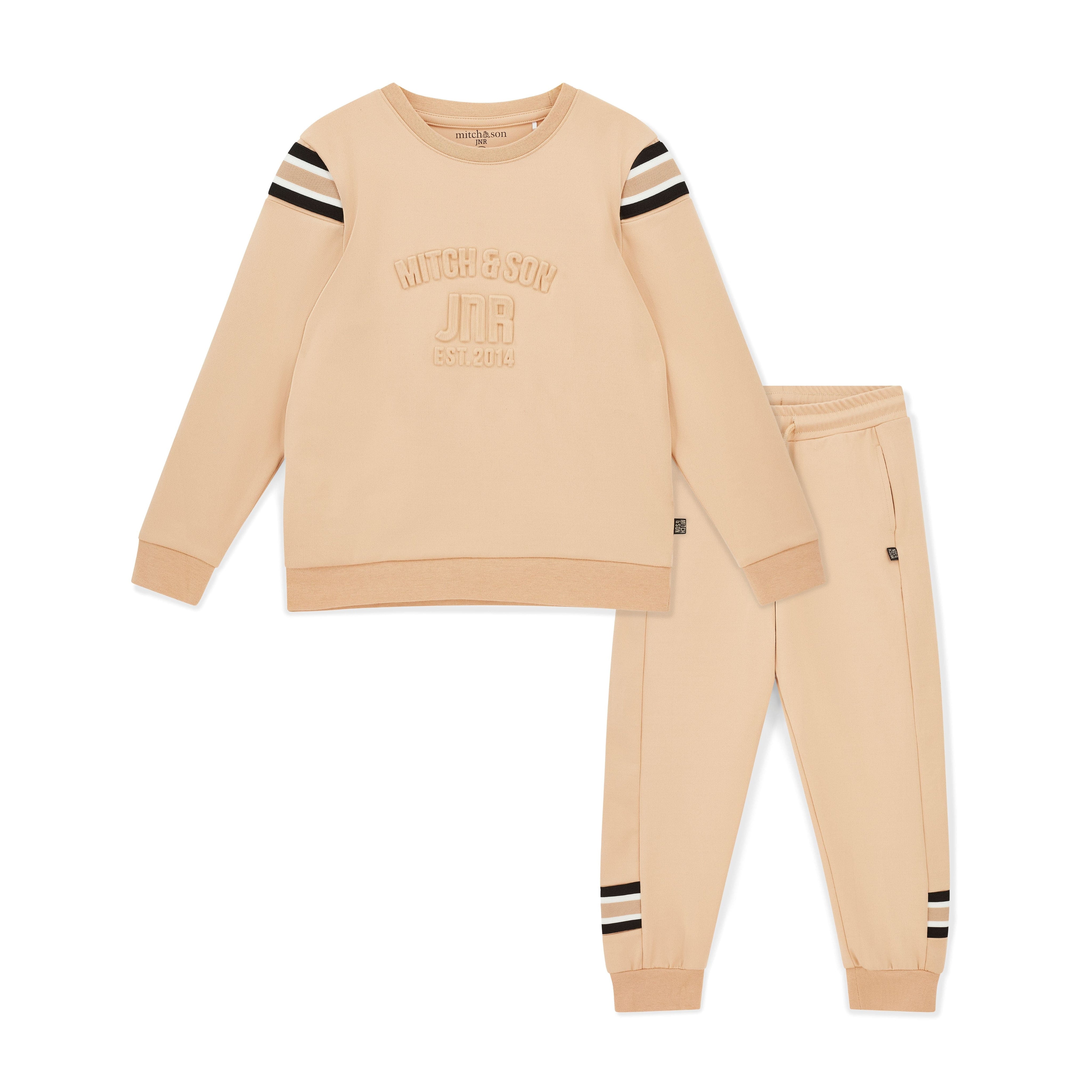 MITCH & SON - JNR Luis Embossed Crew Neck Tracksuit - Latte Beige