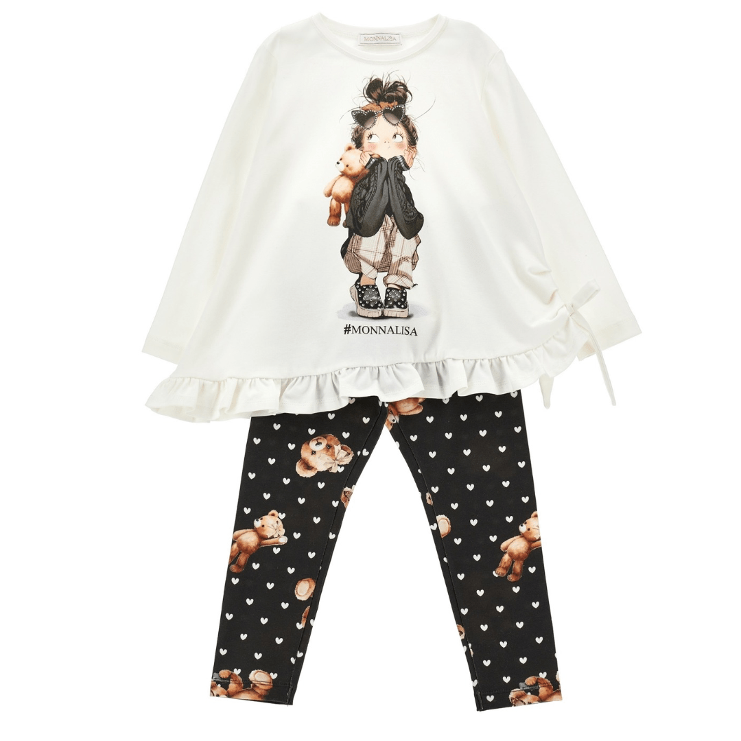 MONNALISA - Girl Teddy Leggings Set - Black
