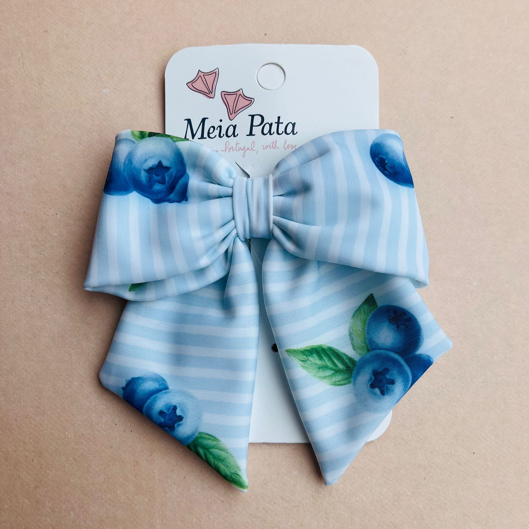 MEIA PATA -  Blueberries Print Hair Bow - Blue