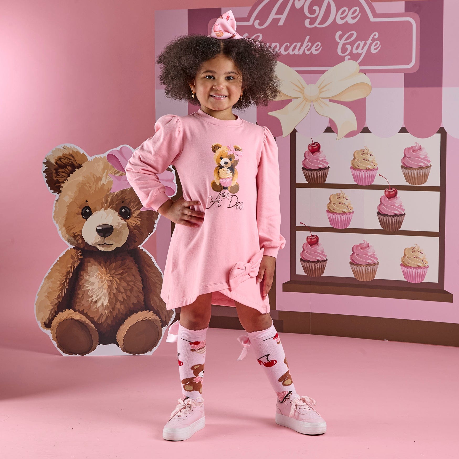 A DEE - Teddy Bear Bakery Michelle Sweat Dress With Bow - Rose Pink