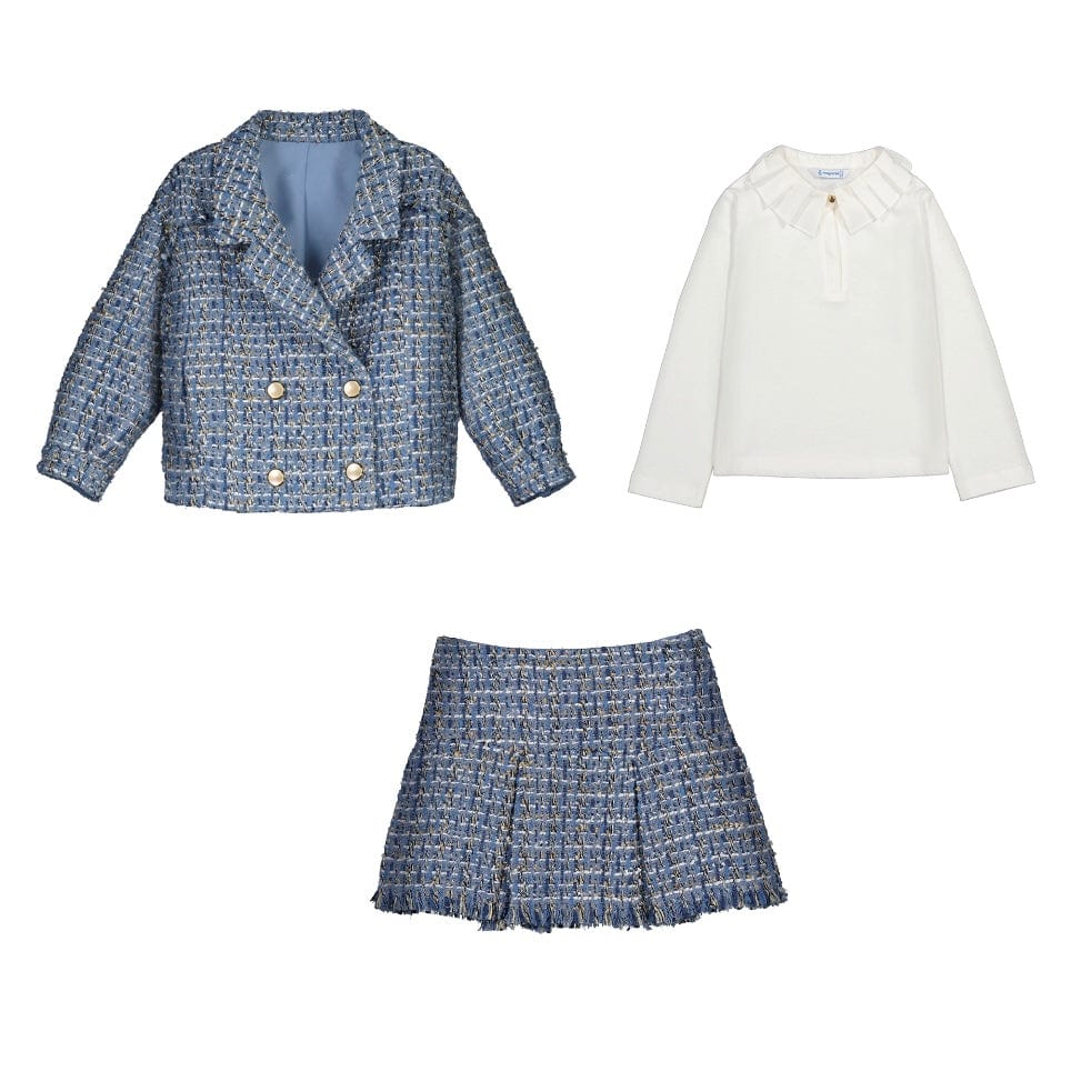 ABEL & LULA - Tweed Jacket Blouse & Skirt - Blue