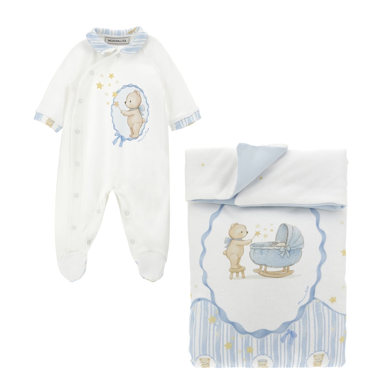 MONNALISA - Bear Babygrow Two Piece Set - Blue