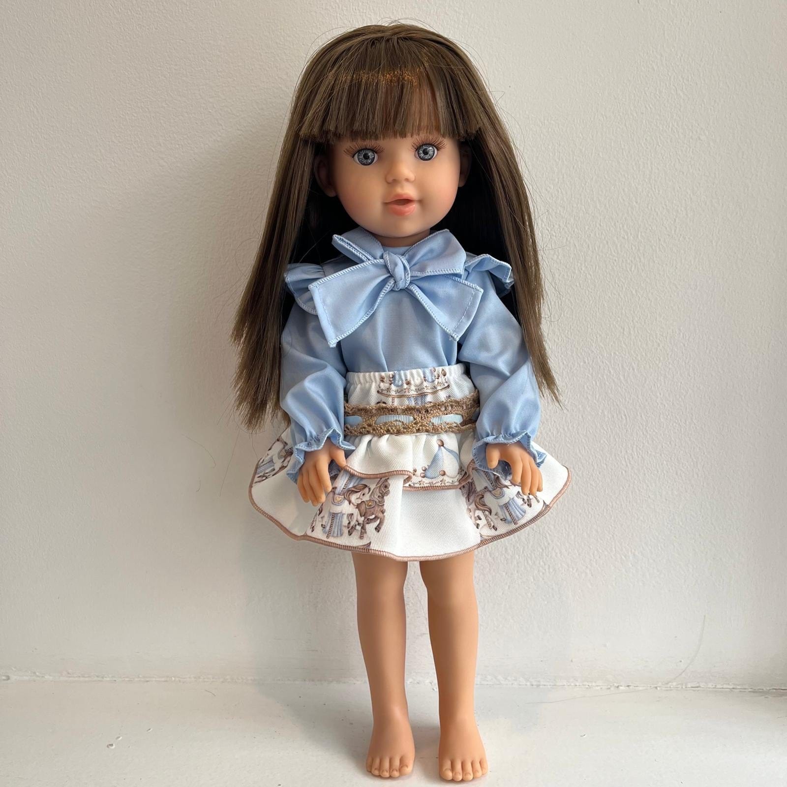 BABINE - Doll Brown Hair Carousel Skirt Set - Blue