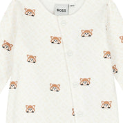 HUGO BOSS - Cotton Print Babygrow  & Hat Set -  Cream