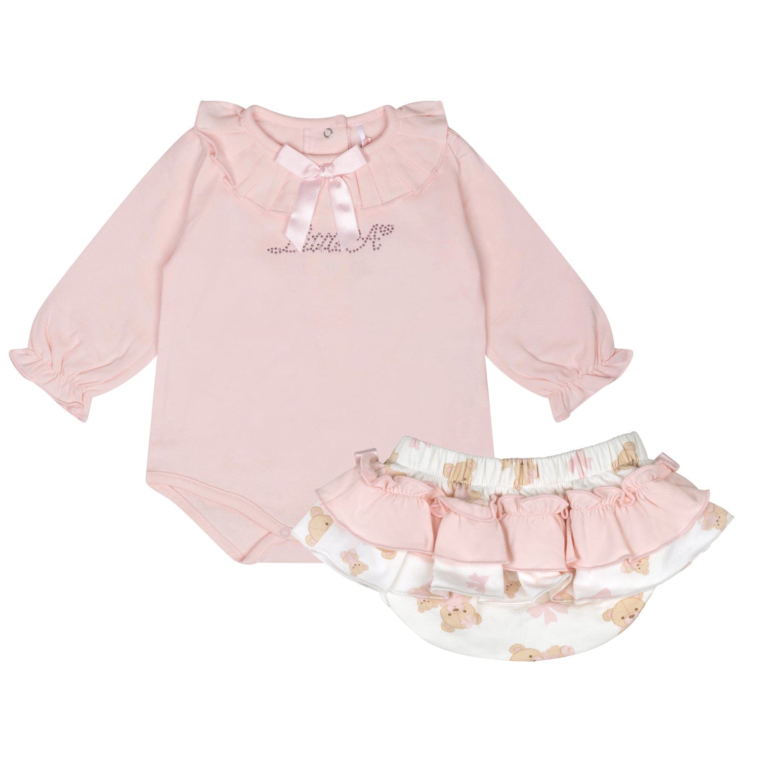 LITTLE A - Bear Hugs Gwen Bear Print Jam Pant Set - Baby Pink