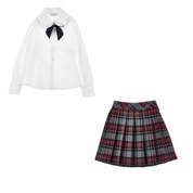 MONNALISA - Tartan Blouse &  Skirt Set - Grey