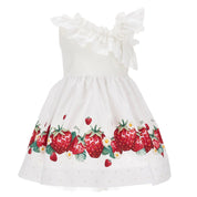 MONNALISA - Strawberry Poplin Dress - White