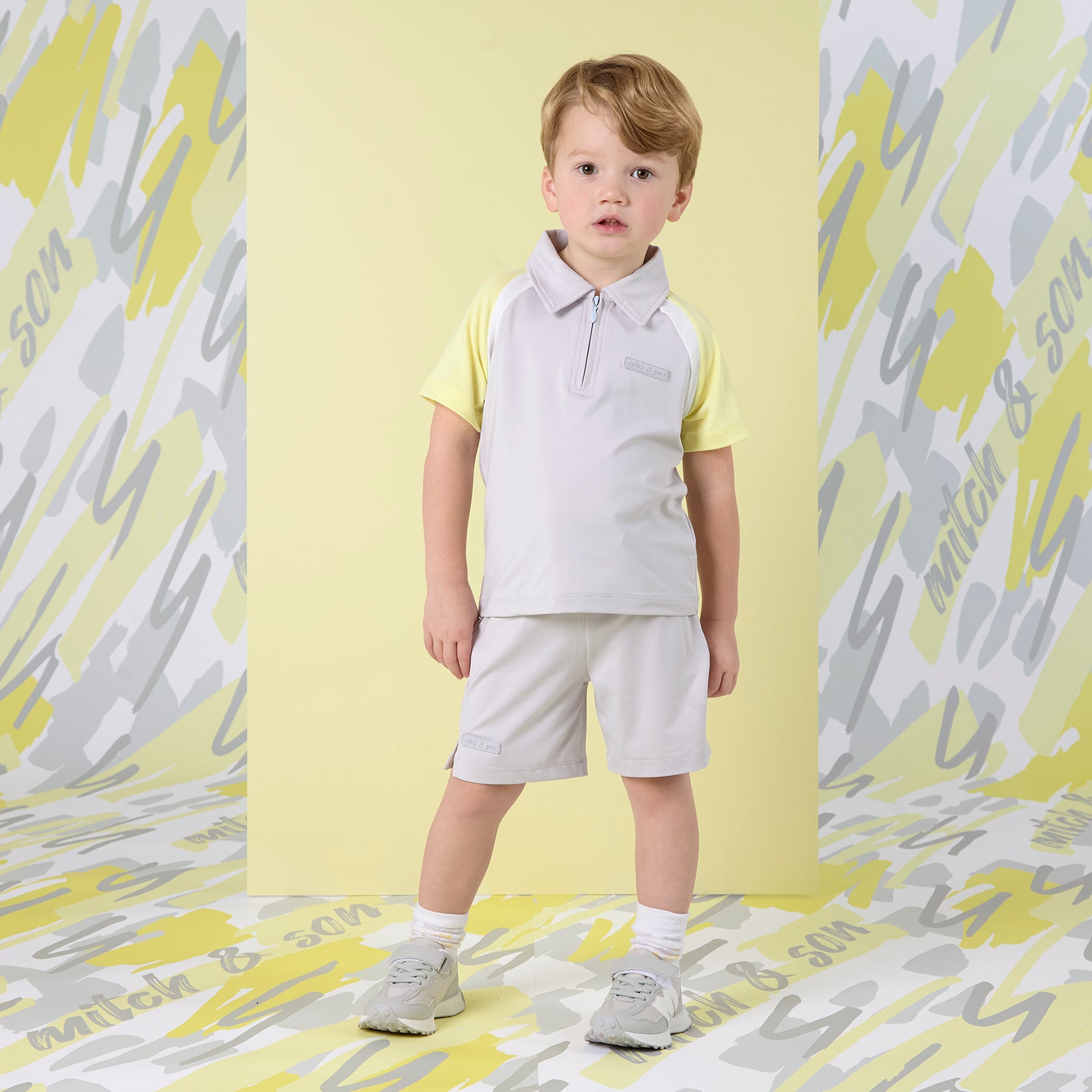 MITCH & SON - Gunner Lemon Doodles Poly Polo Short Set - Grey Chip