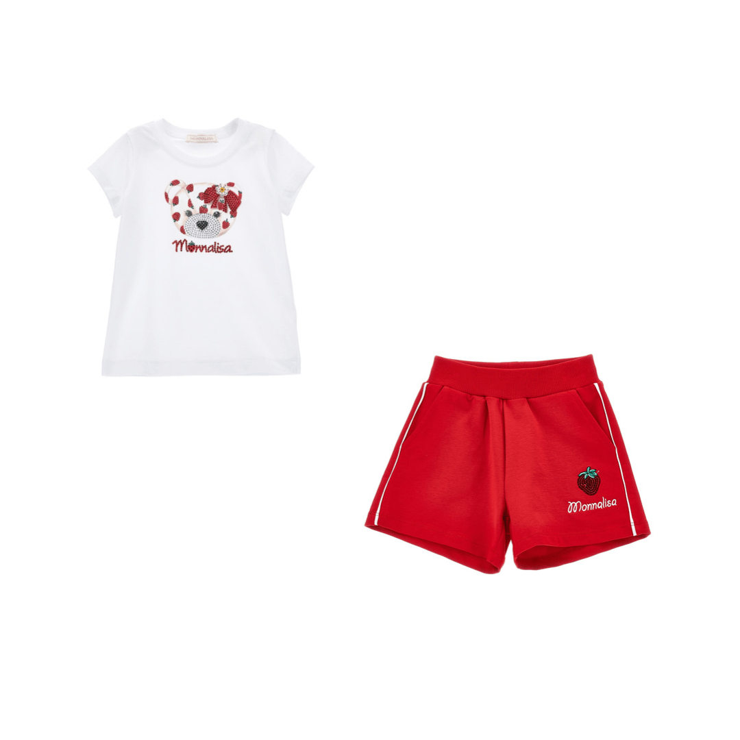 MONNALISA - Strawberry Short Set - White