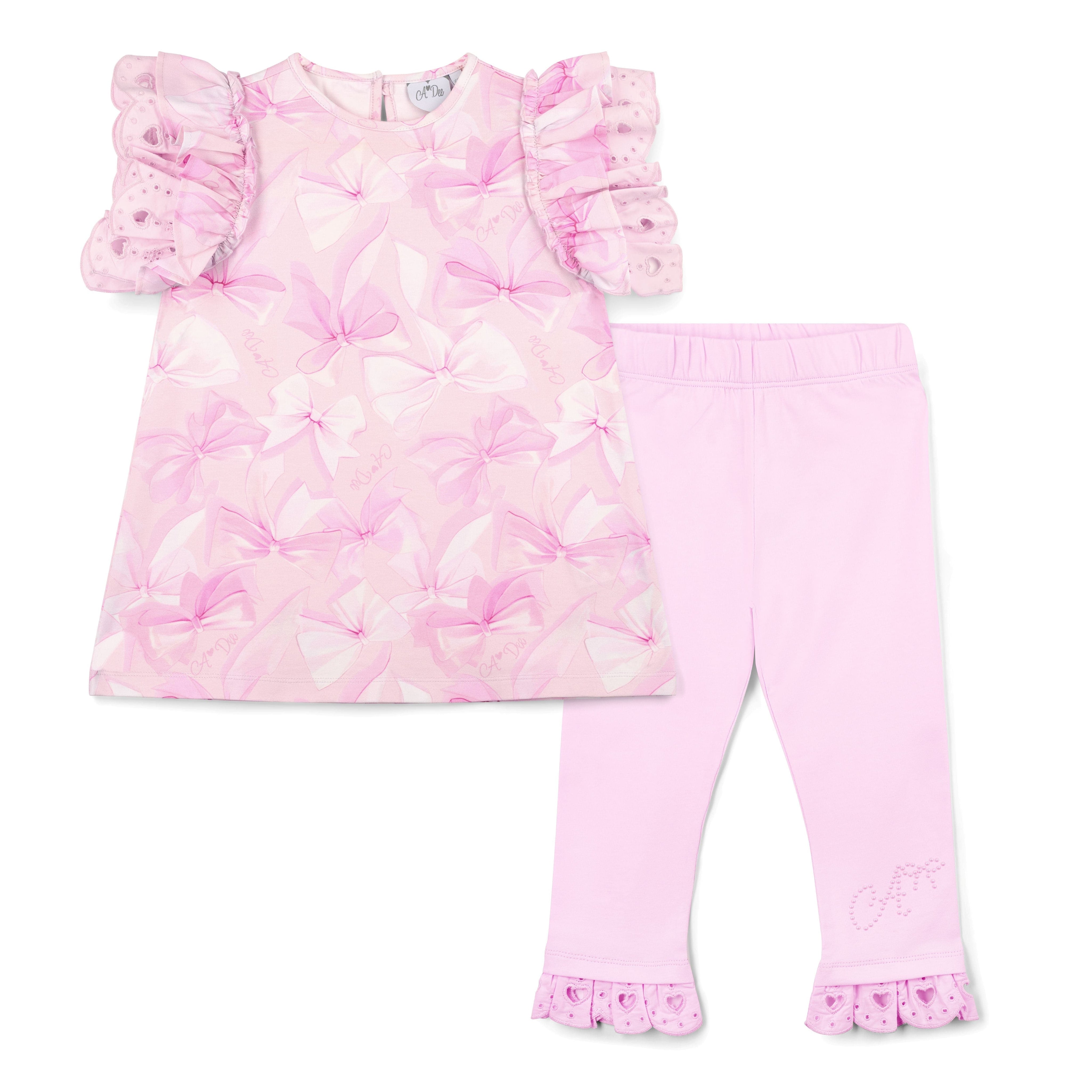 A DEE - Rachel Bow-tique Chic Bow Print Leggings Set   - Pink