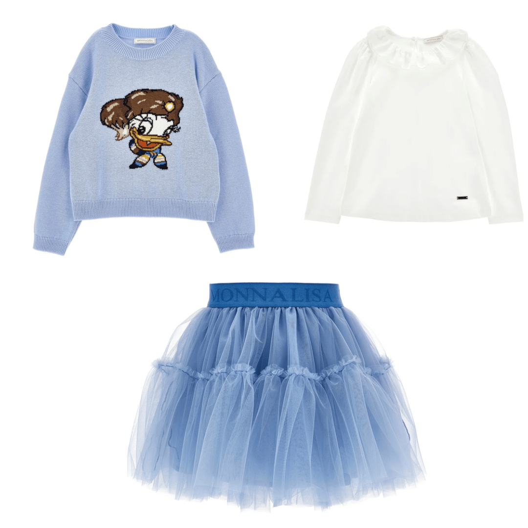 MONNALISA - Daisy Duck Jumper, Blouse & Skirt Set - Blue
