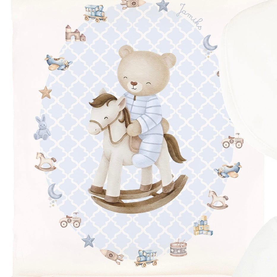 JAMIKS - Velour Andretti Bear Blanket- Blue