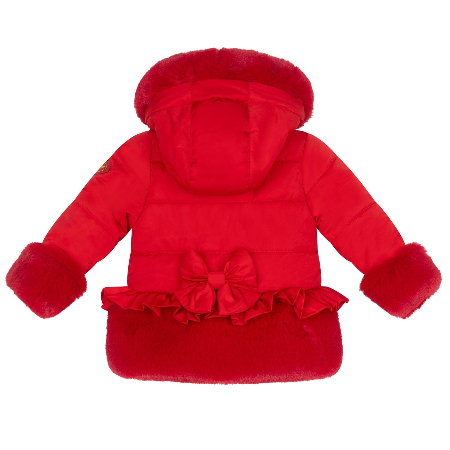 LITTLE A - Festive Hearts Honey Faux Fur Padded Jacket - Red