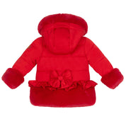 LITTLE A - Festive Hearts Honey Faux Fur Padded Jacket - Red