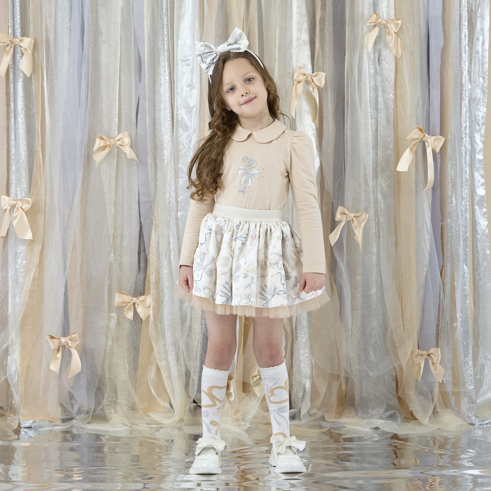 A DEE - Eau De A Dee Brie Bow Print Skirt Set - Stone Beige