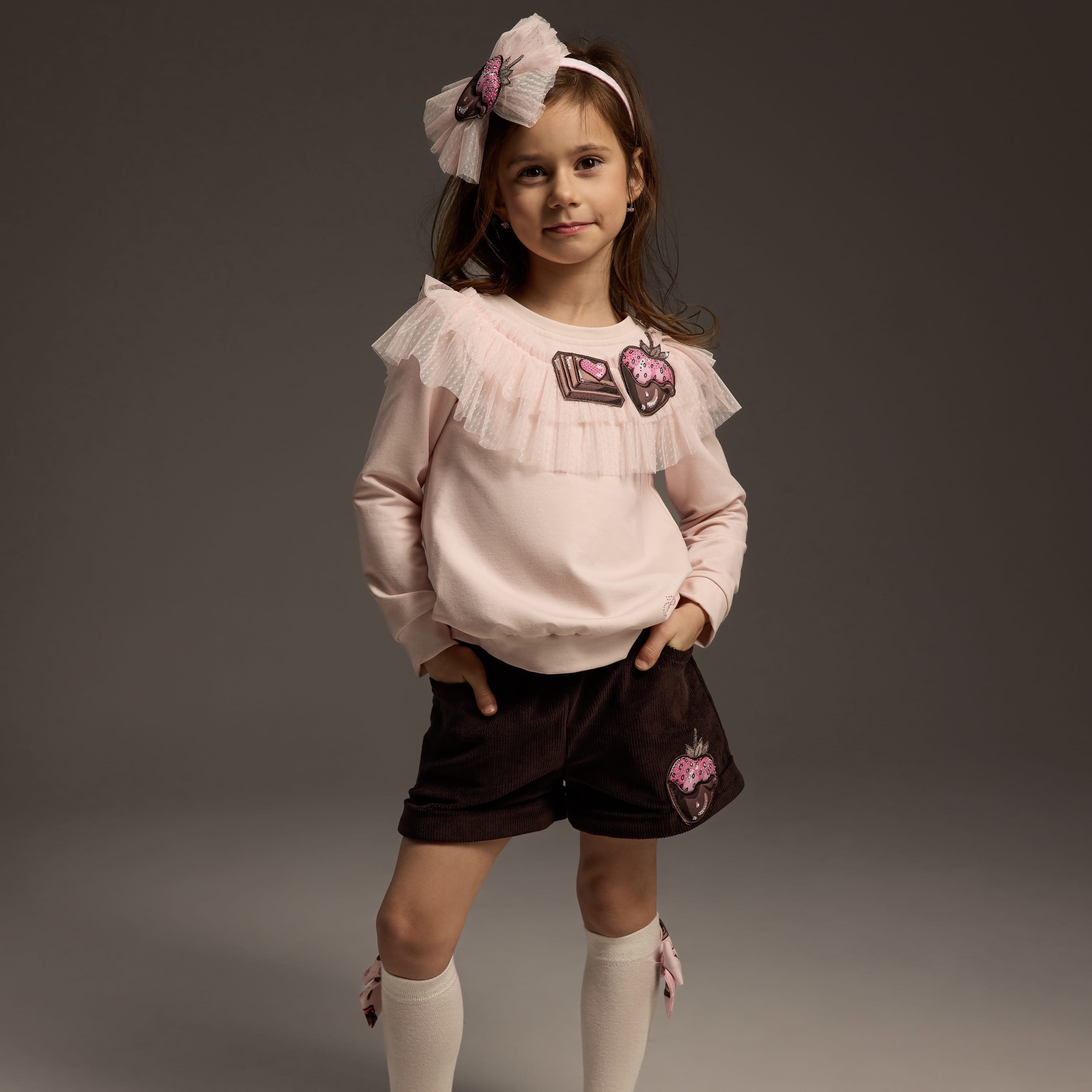 Daga - Chocolate Teddy  Sweatshirt Cord Short Set - Pink