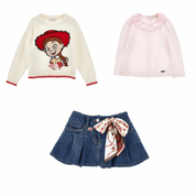 MONNALISA - Toy Story Blouse, Jumper & Denim Skirt Set - Cream