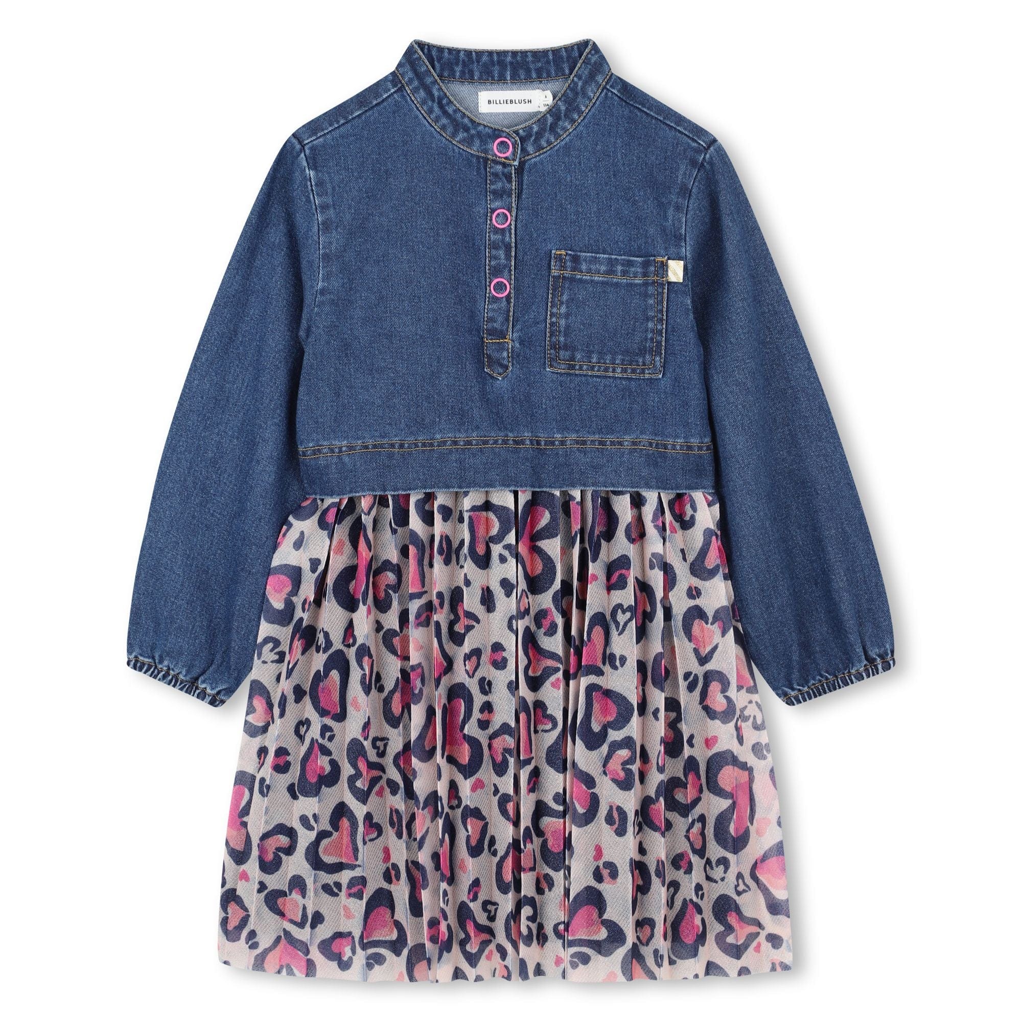 BILLIEBLUSH - Heart Leopard Denim Dress - Blue