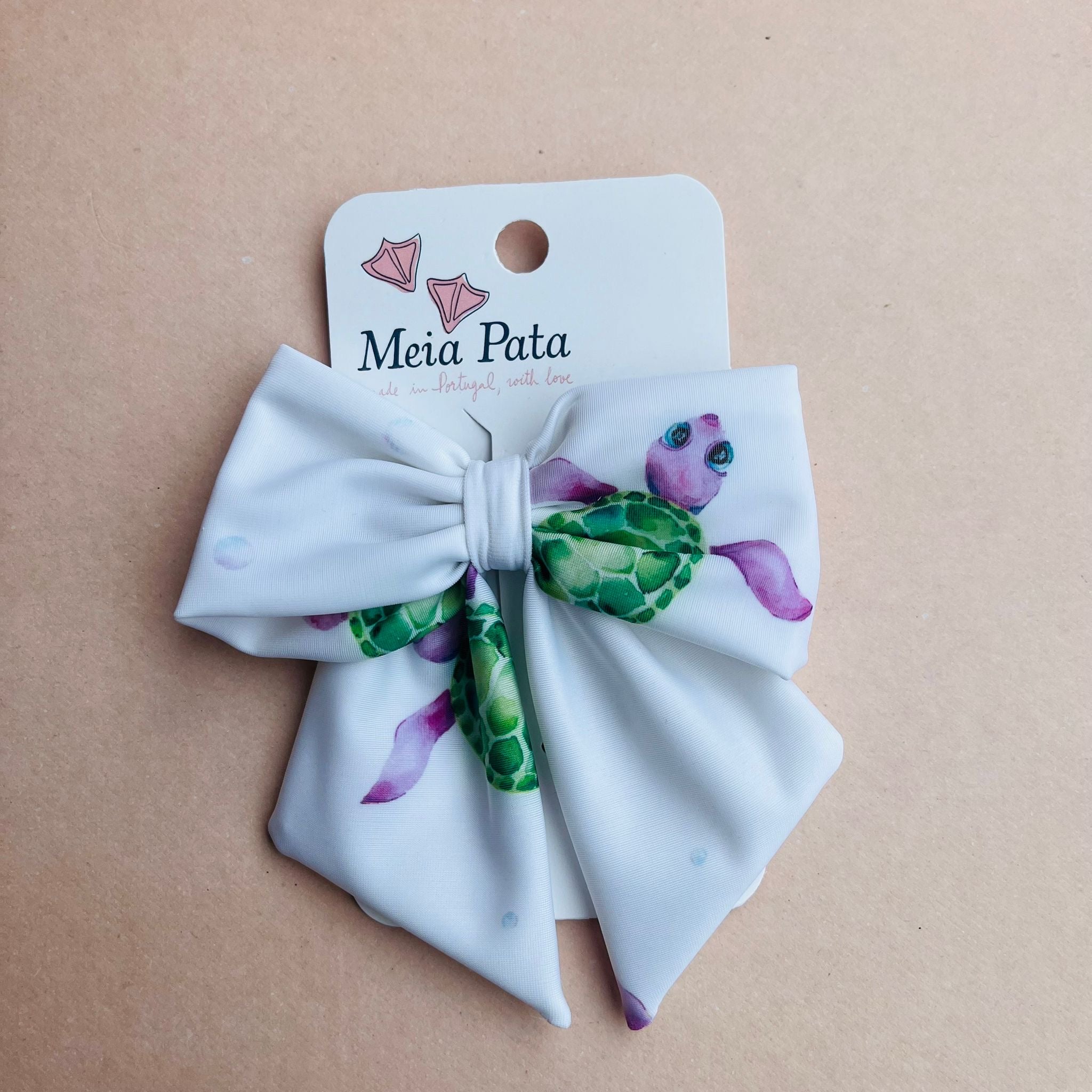 MEIA PATA -  Turtles Print Hair Bow - Green