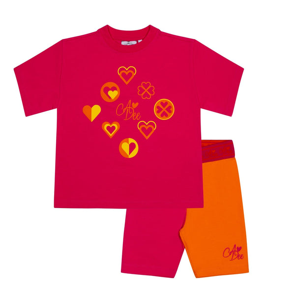 A DEE - Marnie Bold Hearts Colour Block Cycling Short Set - Hot Pink