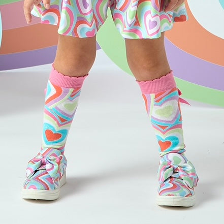 A DEE - Elena Pop Hearts Bow Knee High Socks - Pink Gloss