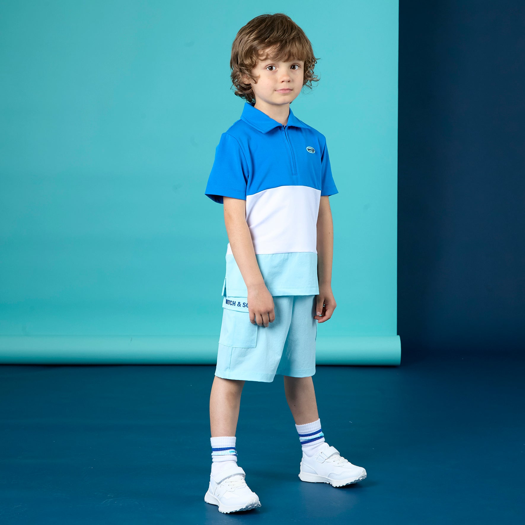 MITCH & SON -  Hugh & Hamish JNR Ny Polo & Cargo Short Set - Bright Blue