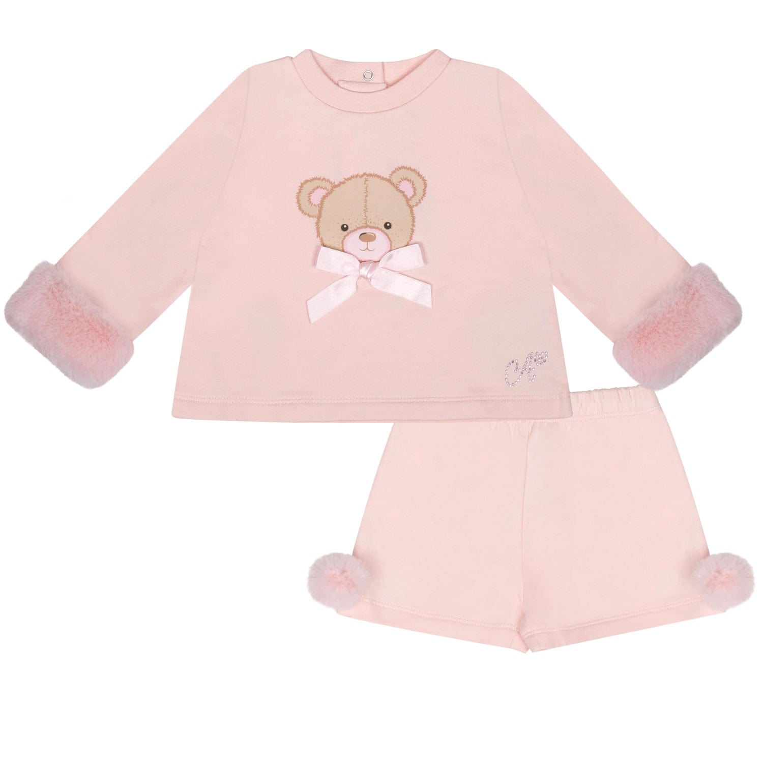 LITTLE A - Bear Hugs Gigi Faux Fur Short Set - Baby Pink