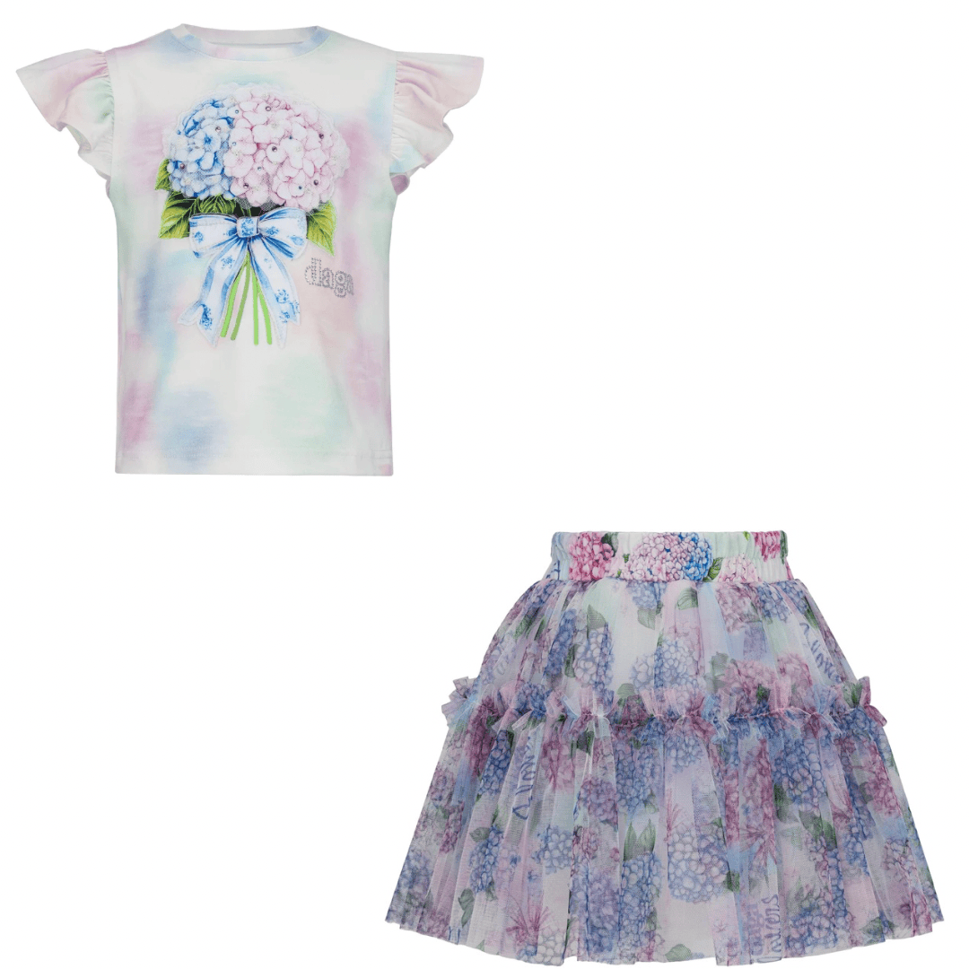 Daga - Pastel Bloom Floral Tulle Skirt Set - White