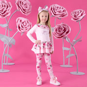 A DEE - Winter Bloom Adeline Rose Print Peplum Legging Set - Pale Pink
