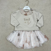 Bimbalo - Tulle Print Bow  Skirt Set - Camel