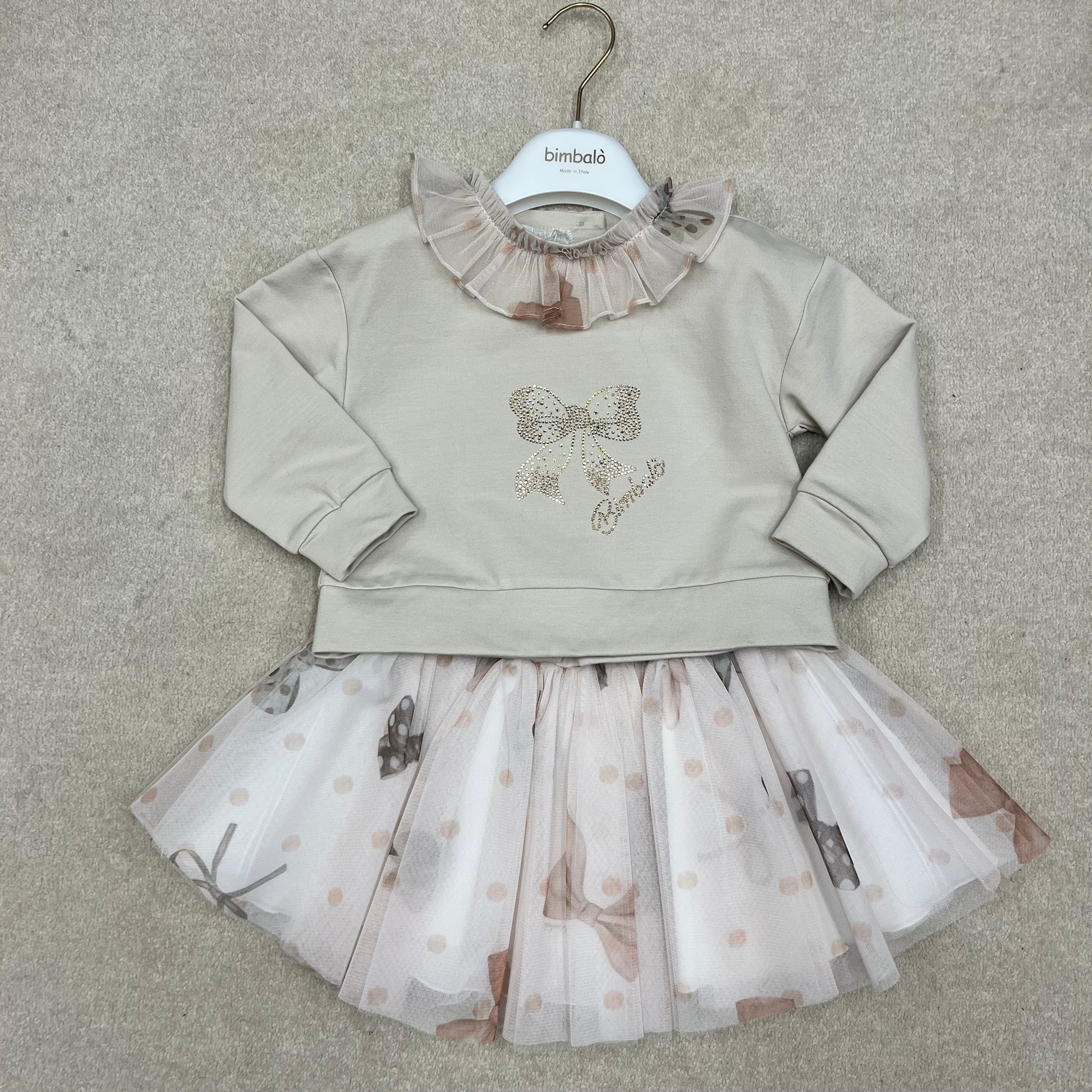 Bimbalo - Tulle Print Bow  Skirt Set - Camel