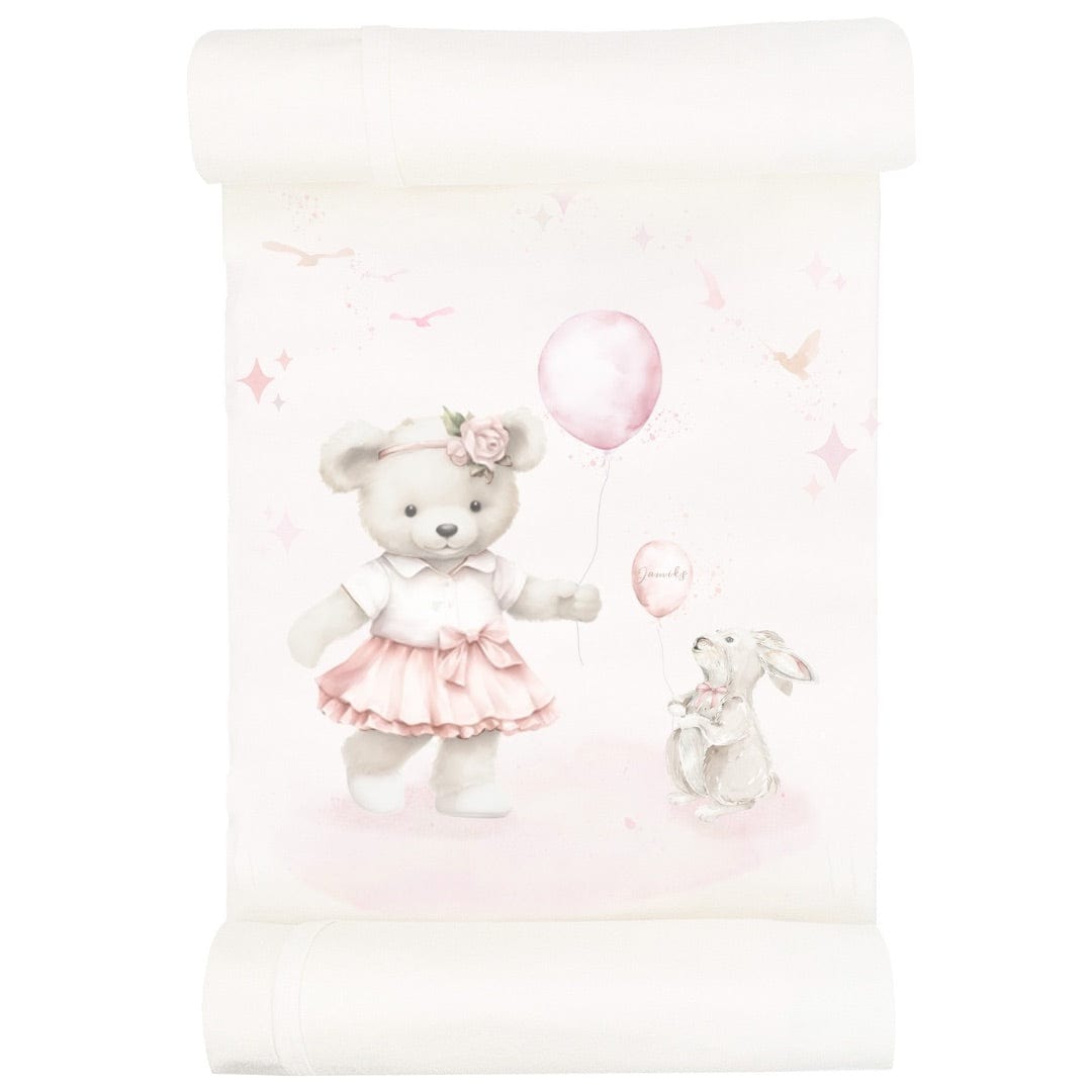 JAMIKS - Velour Bear Blanket- Pink