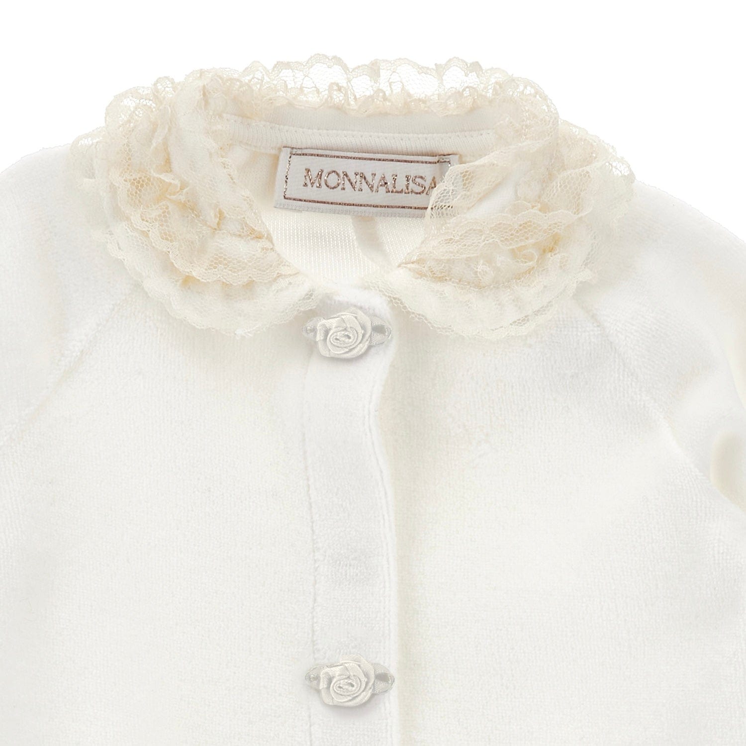 MONNALISA - Rose Bud & Lace Babygrow - Ivory