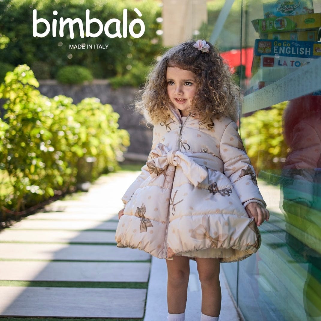 Bimbalo - Fur Hood Bow Print Coat - Camel