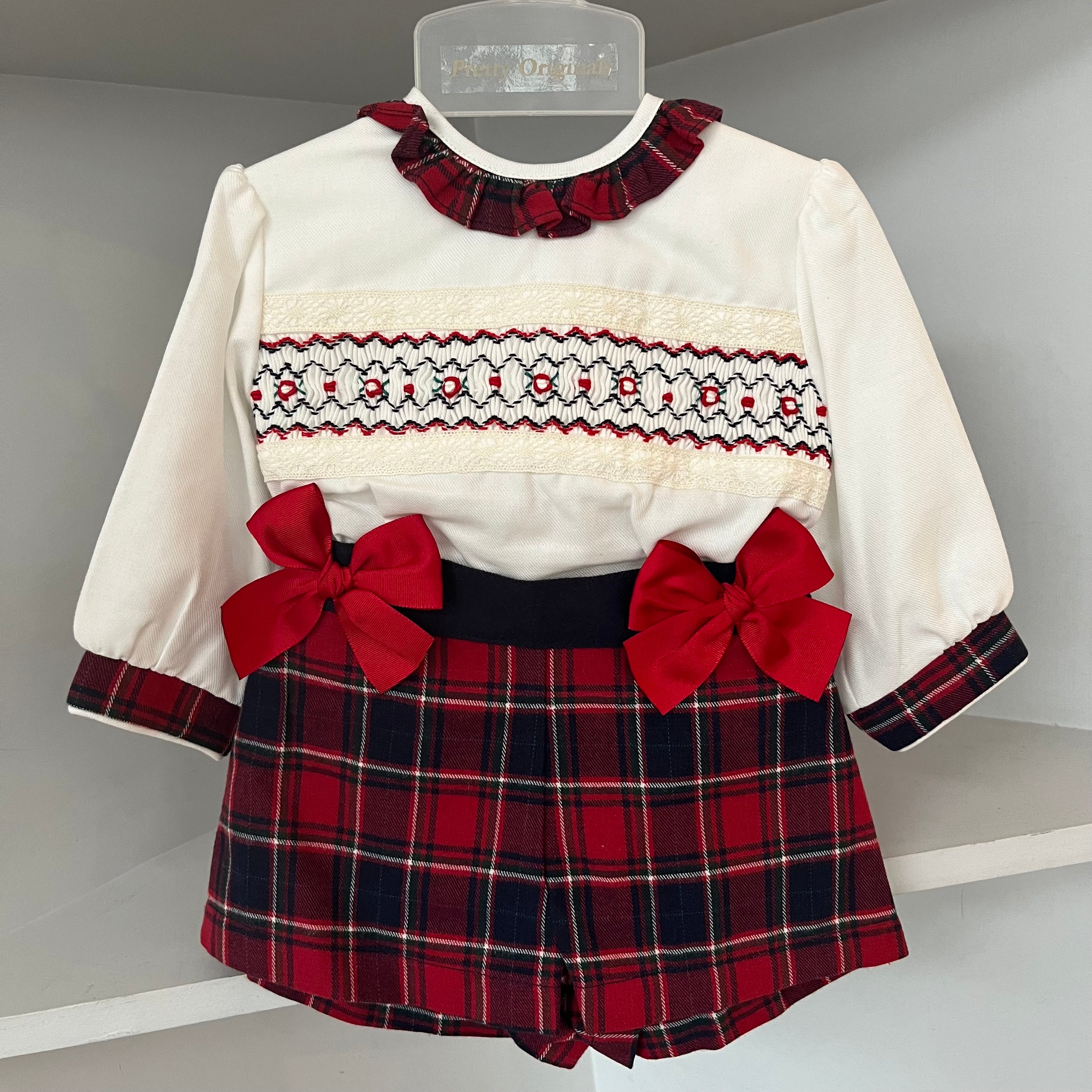 PRETTY ORIGINALS - Smocked Short Set & Hairband  - Red