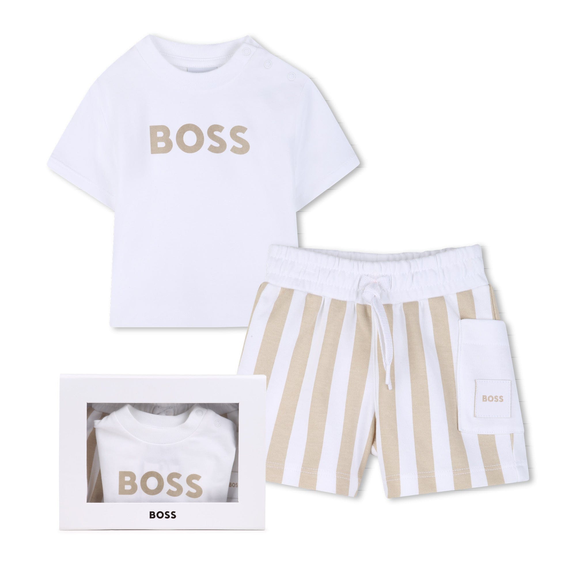BOSS - Logo Stripe Short Set -  Stone