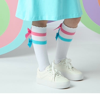 A DEE - Edith Pop Hearts Bow Knee High Socks - Bright White