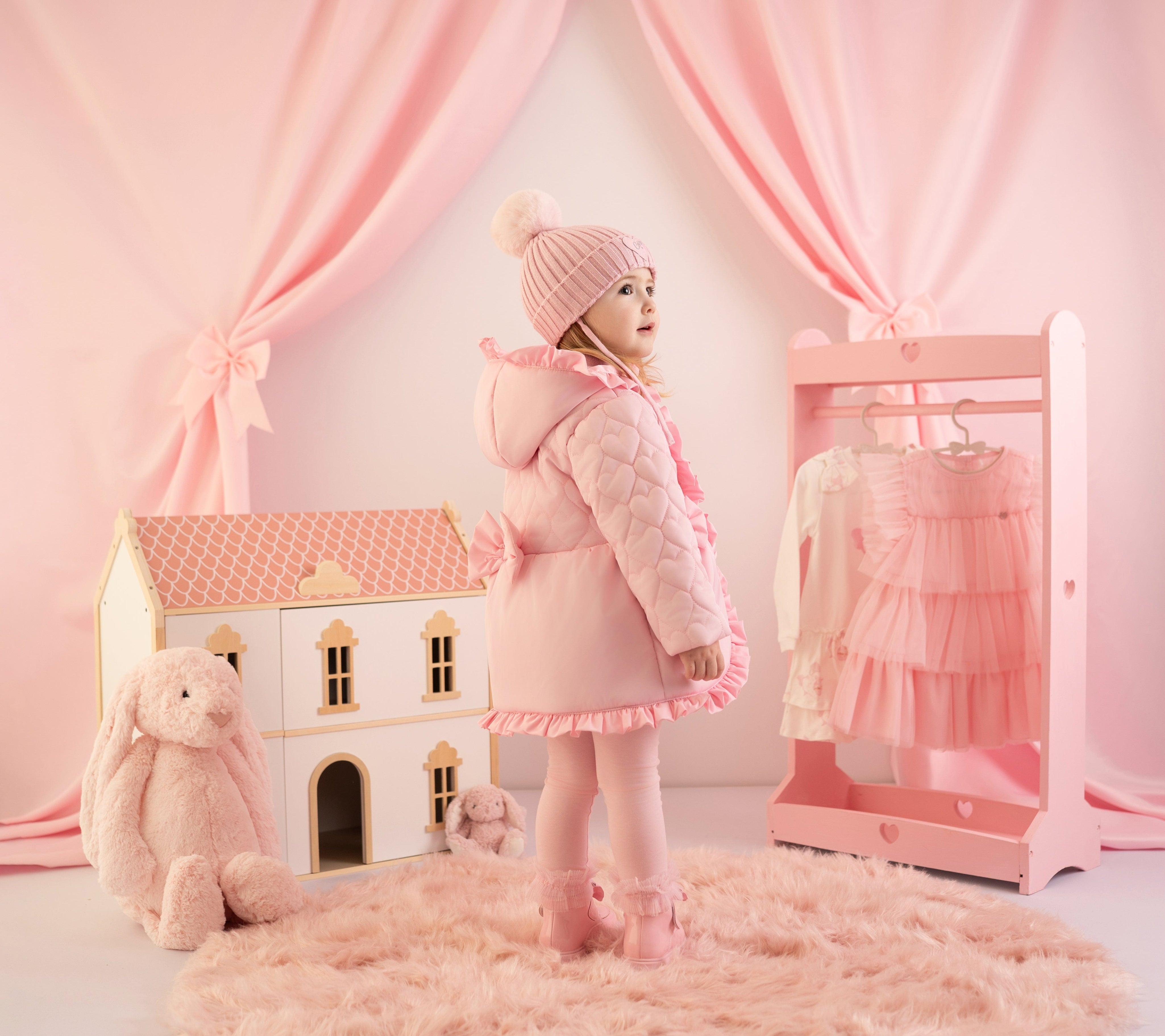 LITTLE A - Cute As A Cupcake Kaia Heart Embroidery Puff Hooded Jacket - Pink Fairy