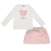 A DEE - Abstract Teddy Sisi Faux Fur Skirt & Gilet Set - Baby Pink