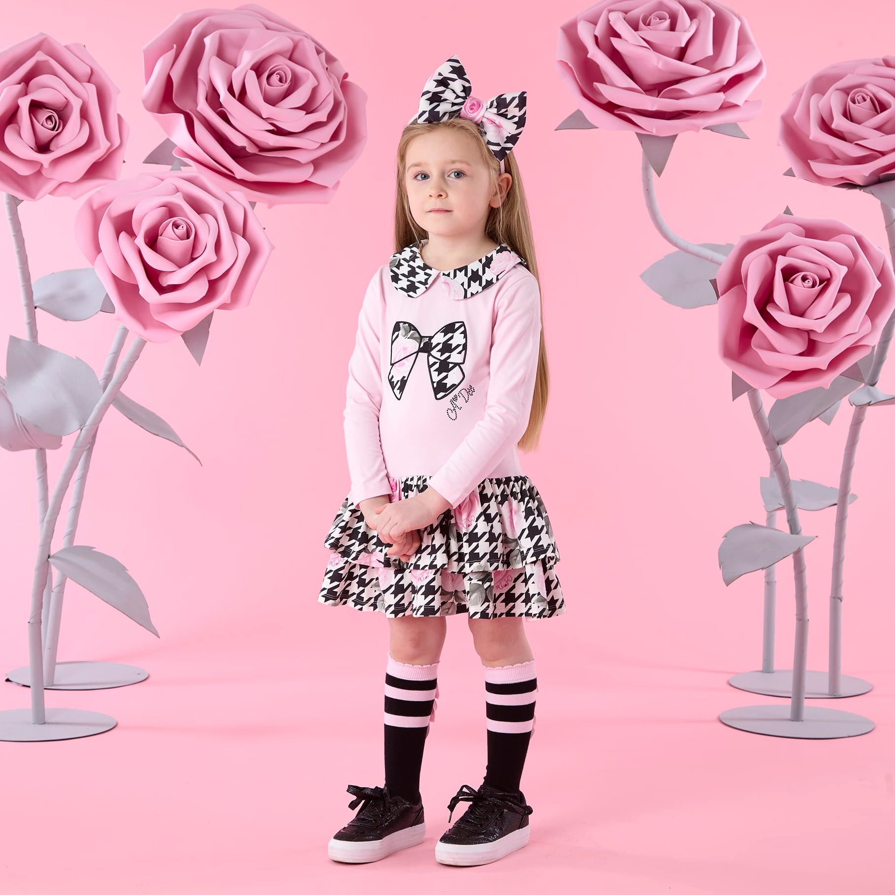 A DEE - Winter Bloom Adriana Houndstooth Drop Waist Dress - Pale Pink