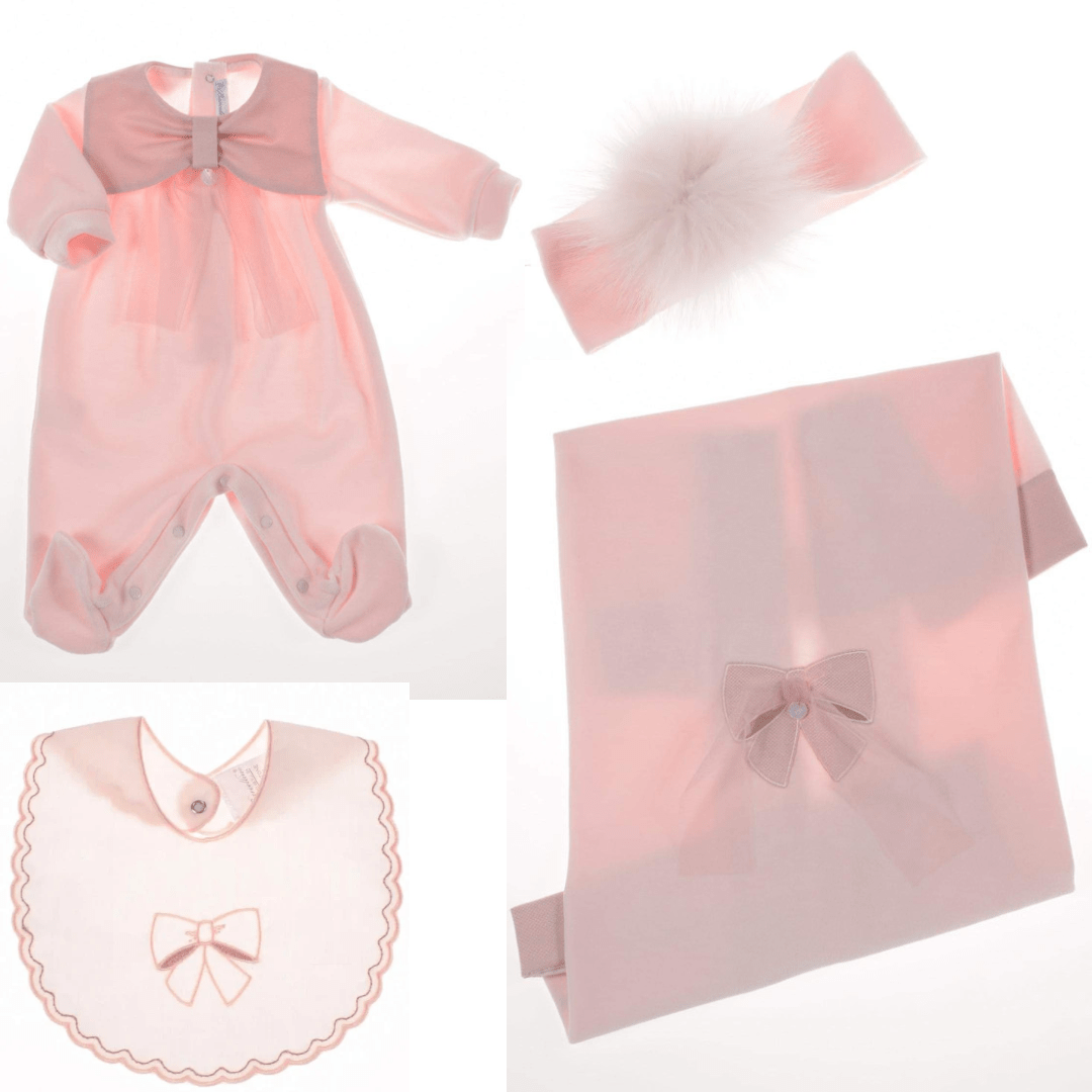 BARCELLINO - Bow Baby Layette Four Piece Set - Pink