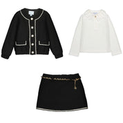 ABEL & LULA - Sherpa Jacket Blouse & Lamb Wool Skirt With Belt - Black