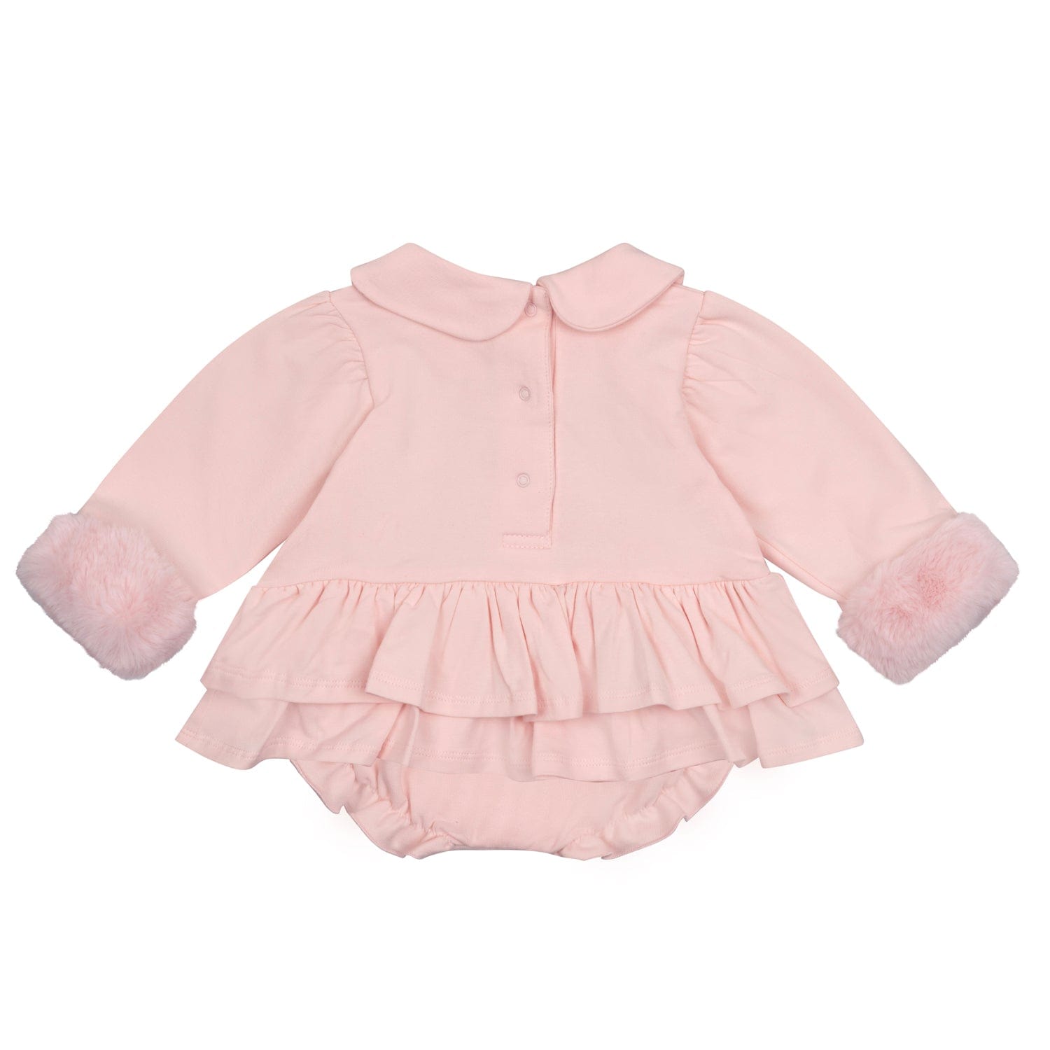 LITTLE A - Bear Hugs Gia Faux Fur Bear Romper - Baby Pink