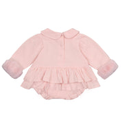 LITTLE A - Bear Hugs Gia Faux Fur Bear Romper - Baby Pink