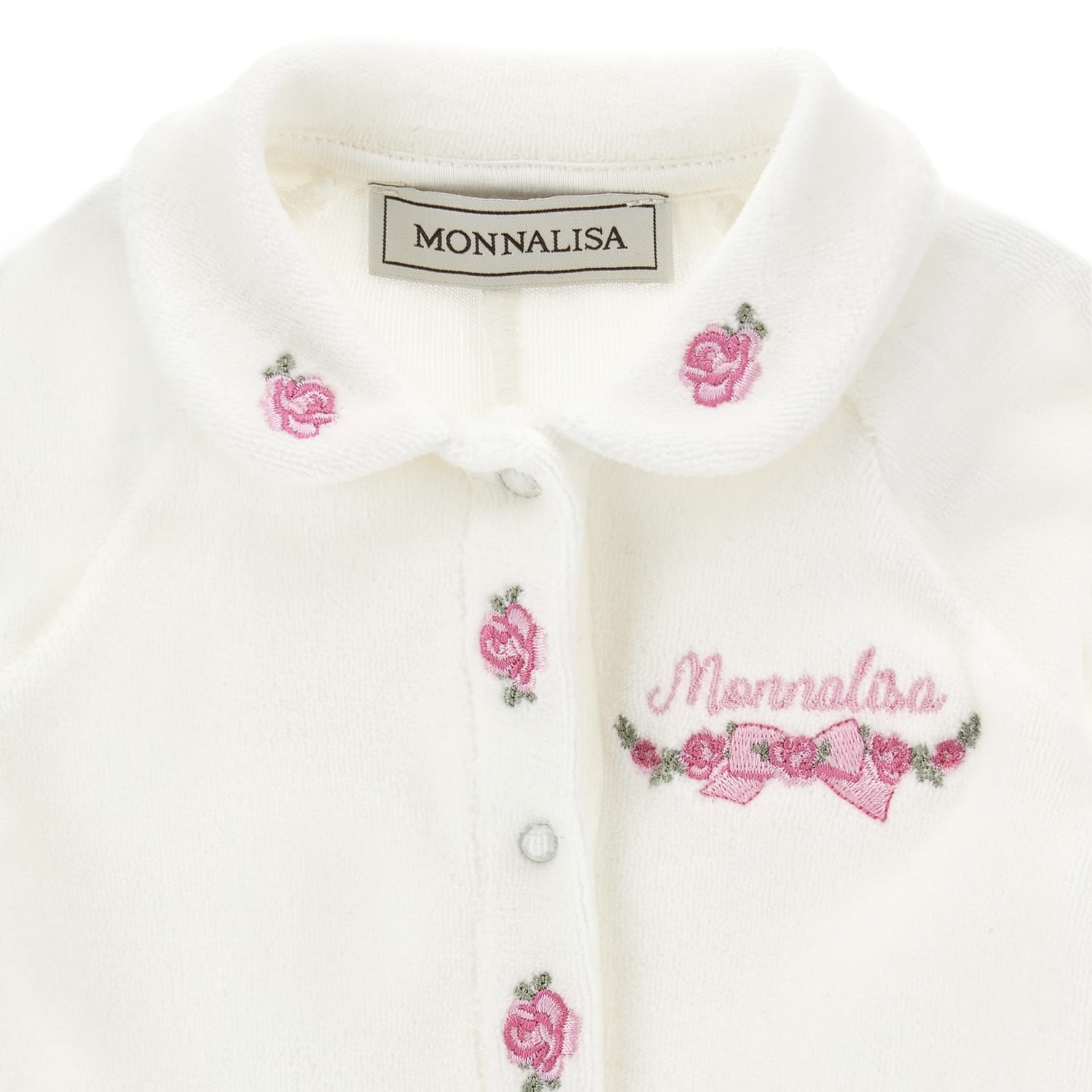 MONNALISA - Rose Embroidered  Babygrow  - White