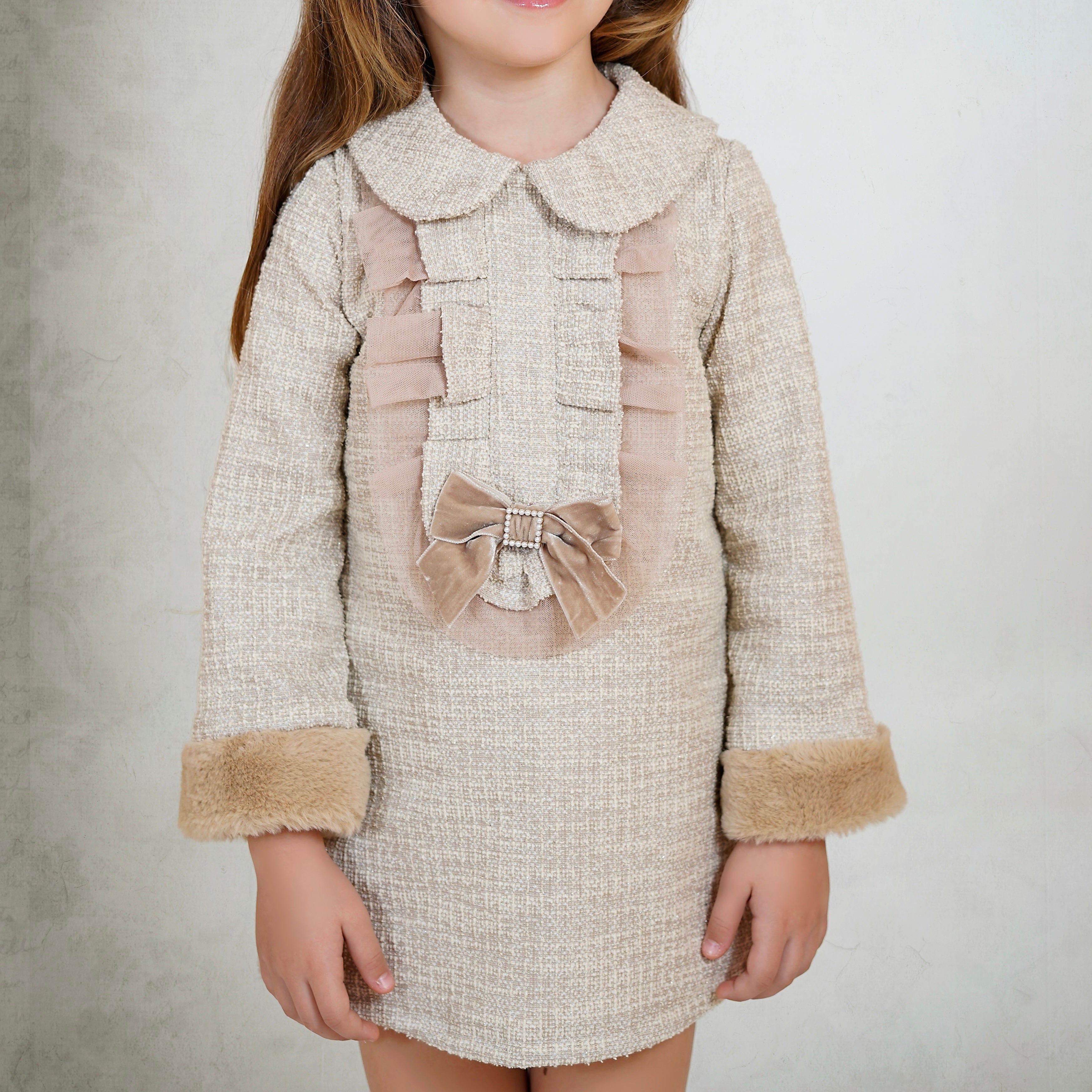 BABINE - Tweed Dress & Hair Bow - Camel